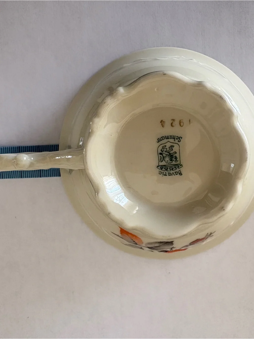 Antique Schumann 1924 Cream Tea Cup & Saucer with Orange Rose Motif